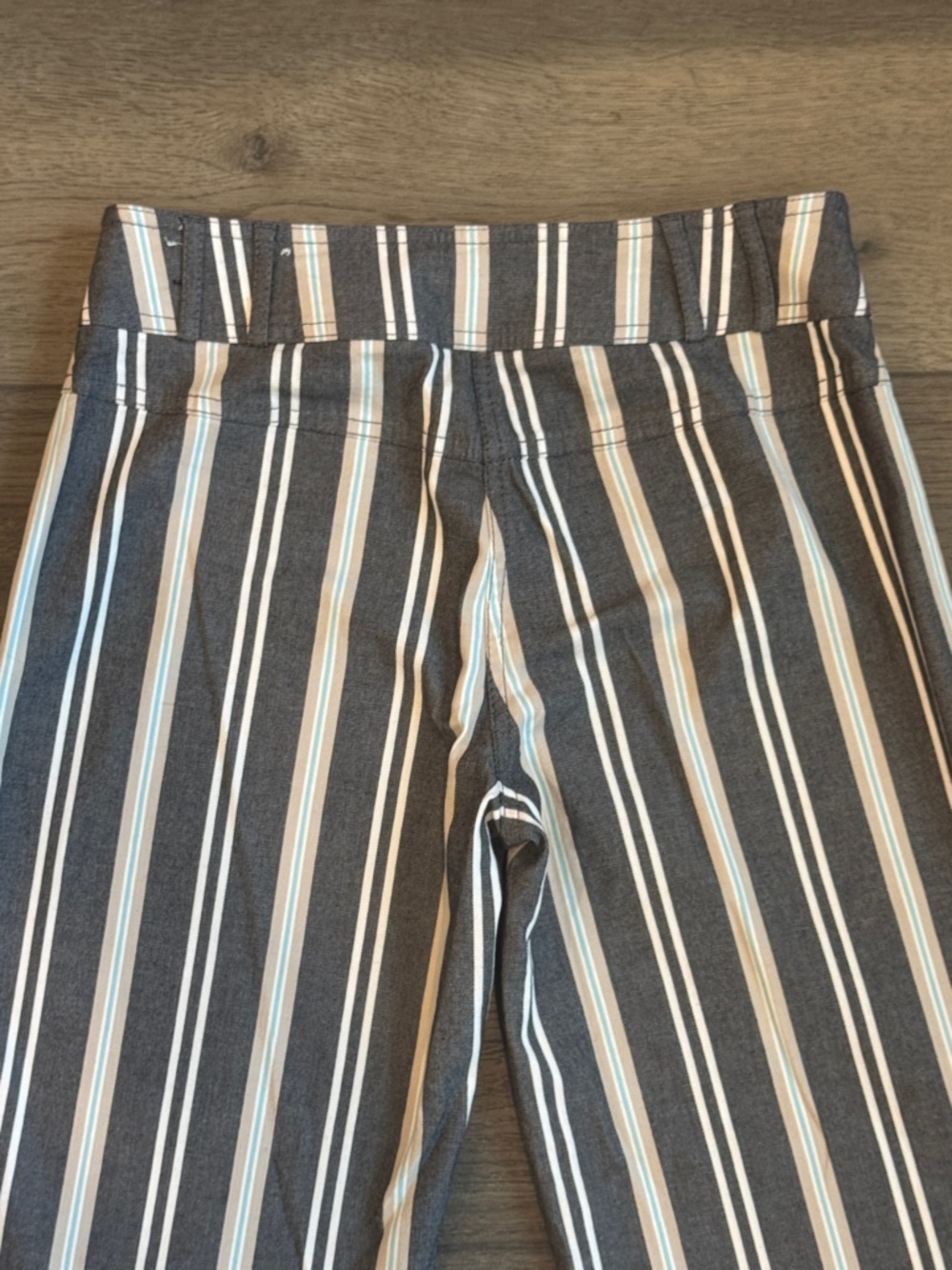 LOFT Black and White Vertical Stripe Flare Pants - Picture 7 of 9